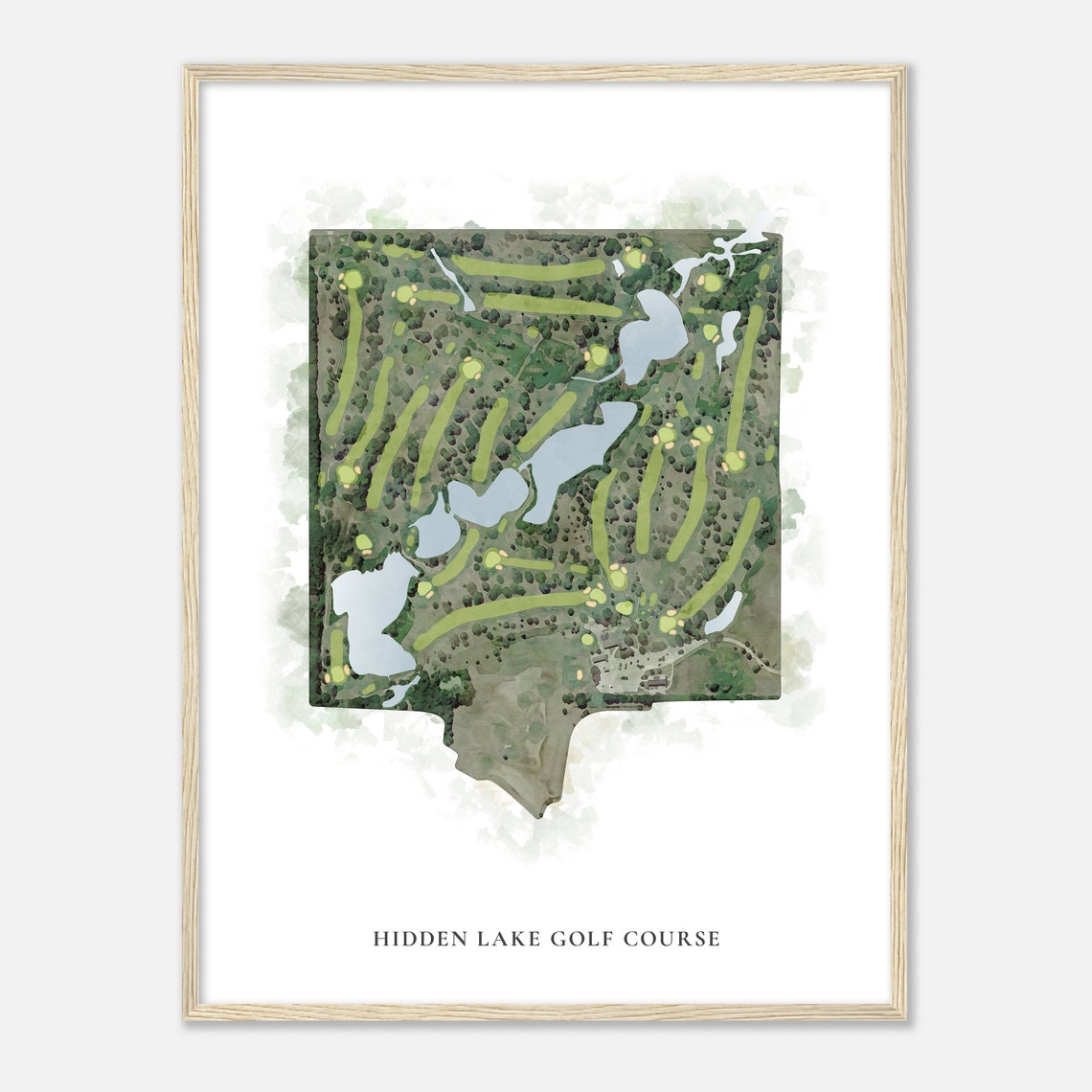 Hidden Lake Golf Course Watercolor Aerial Golf Course Map Poster