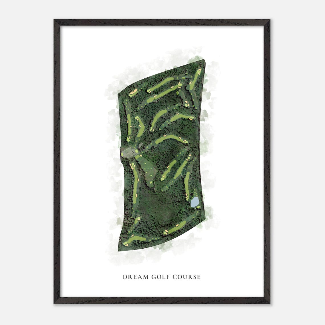 Dream Golf Course Watercolor Aerial Woodland Layout Map Poster - Image 3