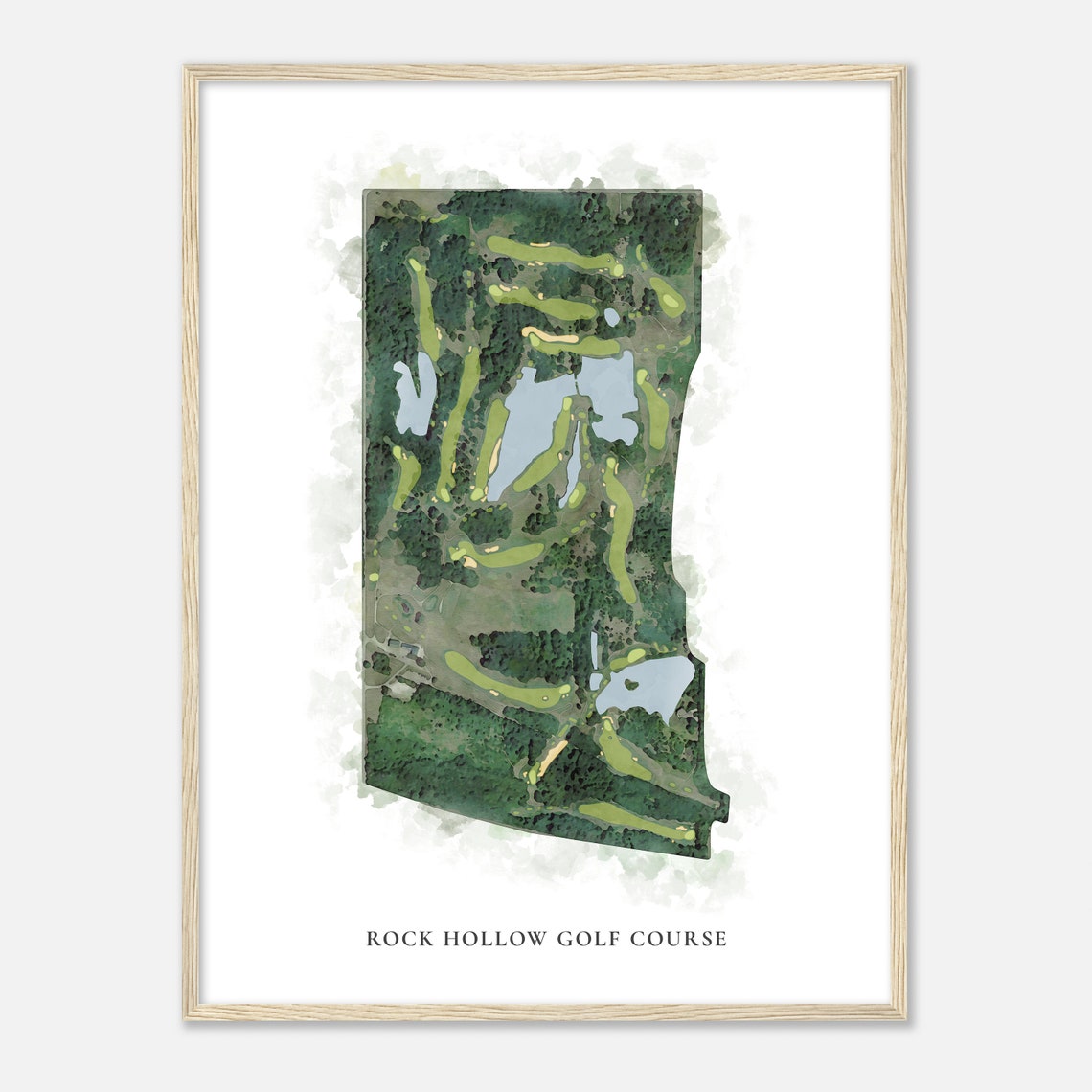 Rock Hollow Golf Course Classic Aerial Watercolor Map Poster - Image 2