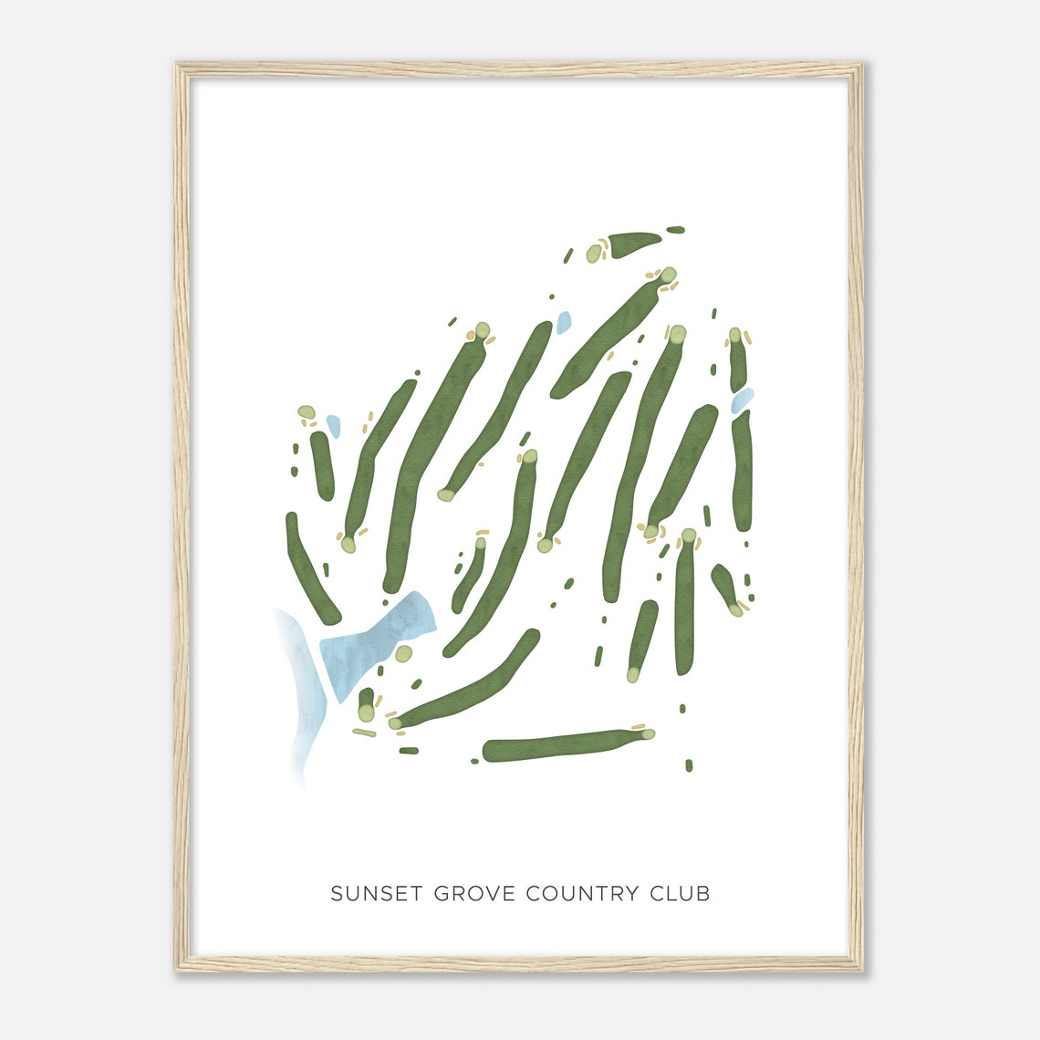 Sunset Grove Country Club Texas Modern Watercolor Course Map Poster