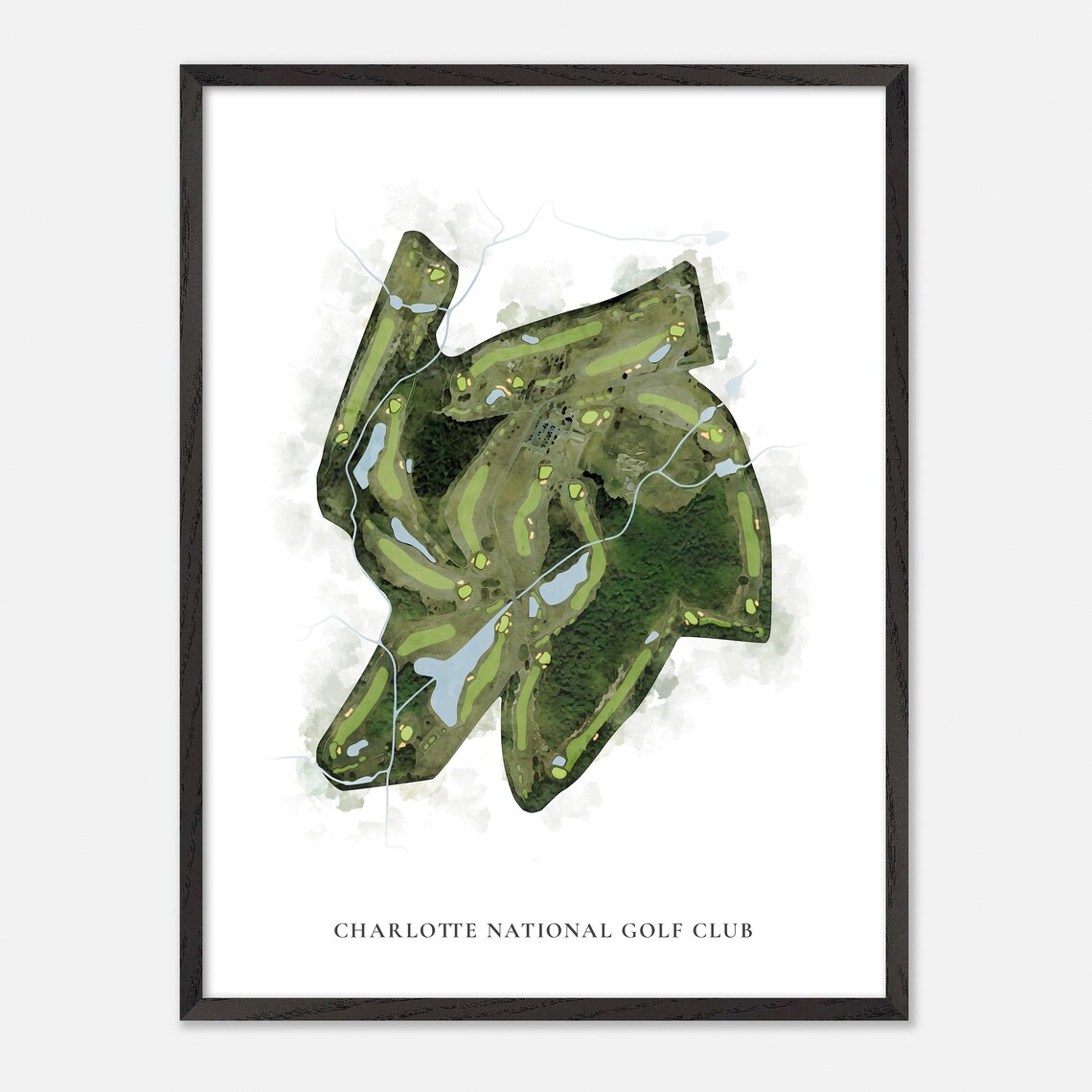 Charlotte National Golf Club Indian Trail NC Classic Watercolor Golf Map Poster - Image 3