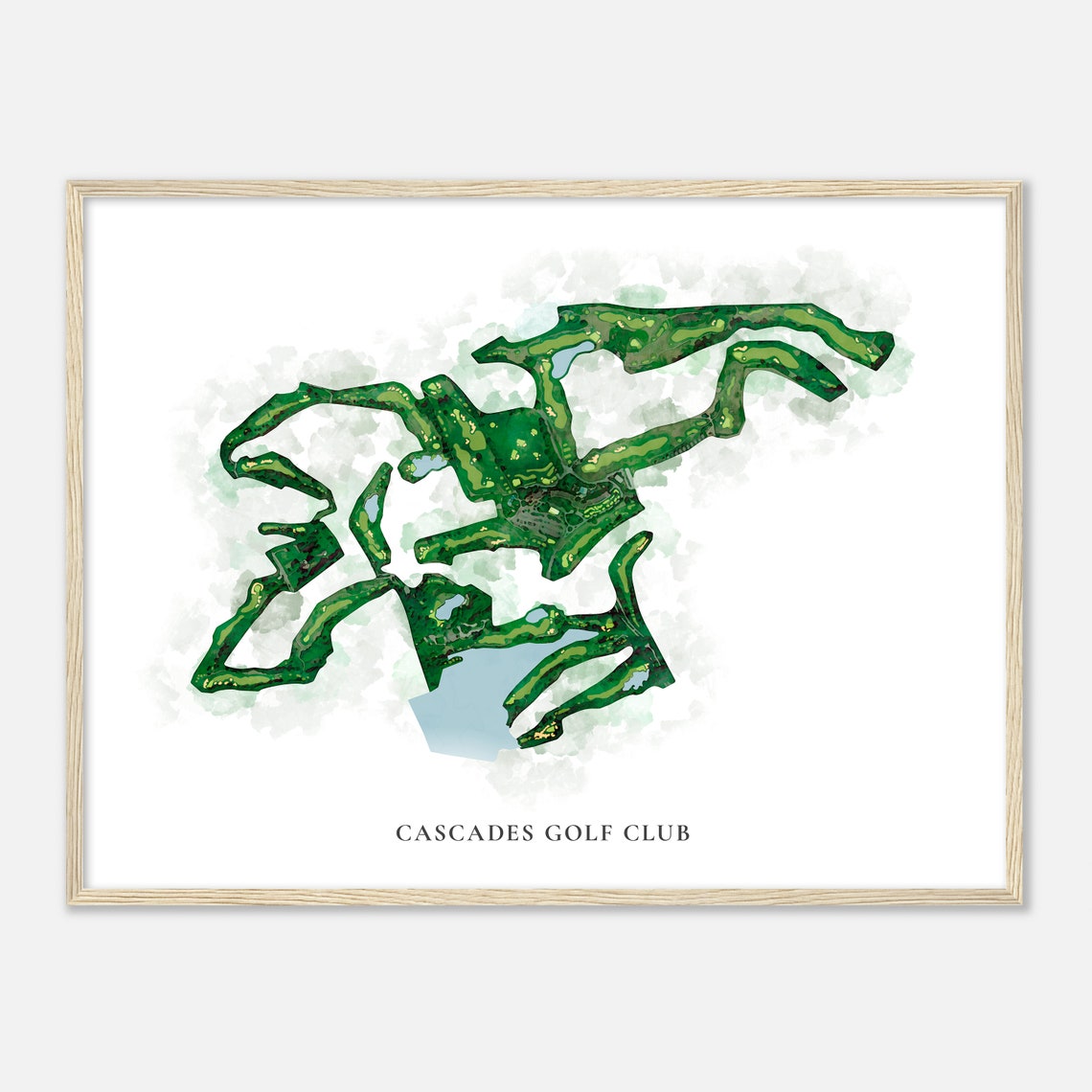 Cascades Golf Club Classic Watercolor Golf Course Map Poster
