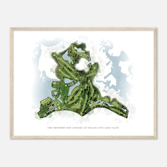 The Newport Bay Course at Ocean City Golf Club Classic Watercolor Golf Course Map Poster