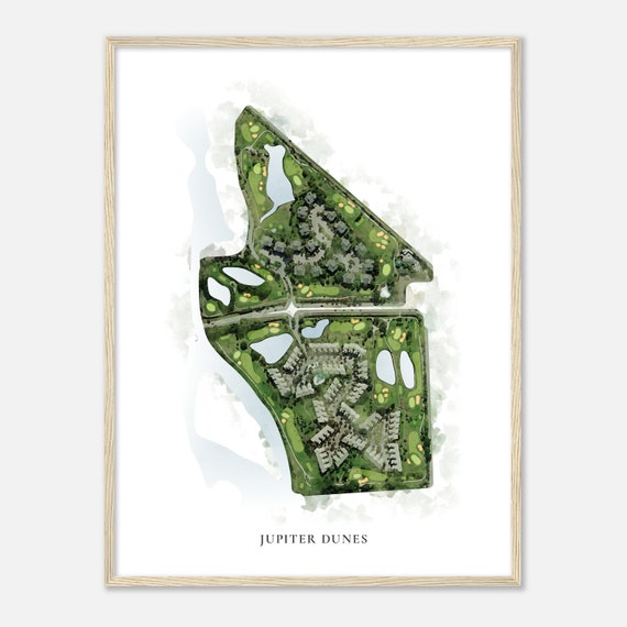 Jupiter Dunes Florida Classic Watercolor Map Golfer Gift Golf Wall Art Golf Poster Print Course Layout