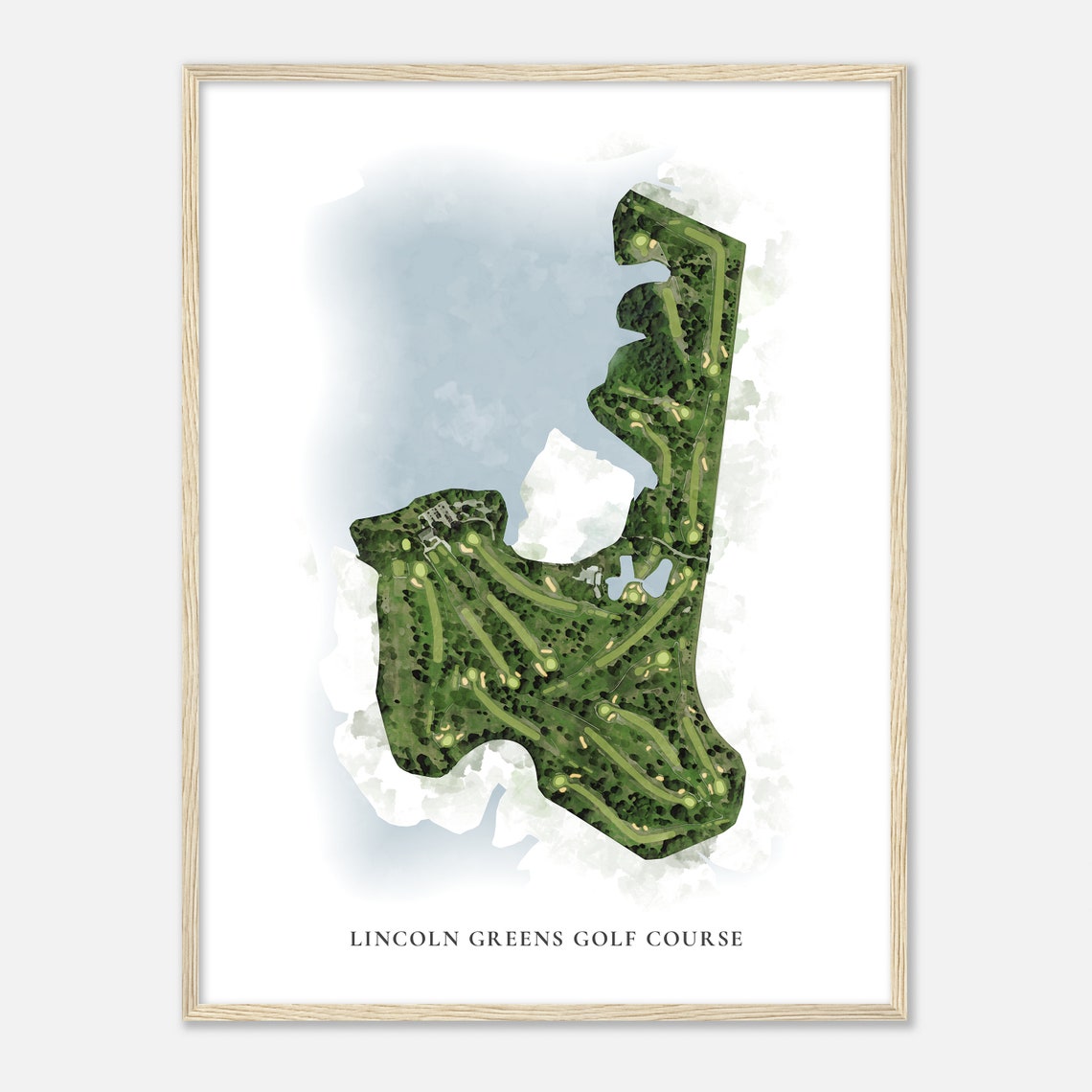 Lincoln Greens Golf Course Watercolor Map Art Golfer Gift Poster