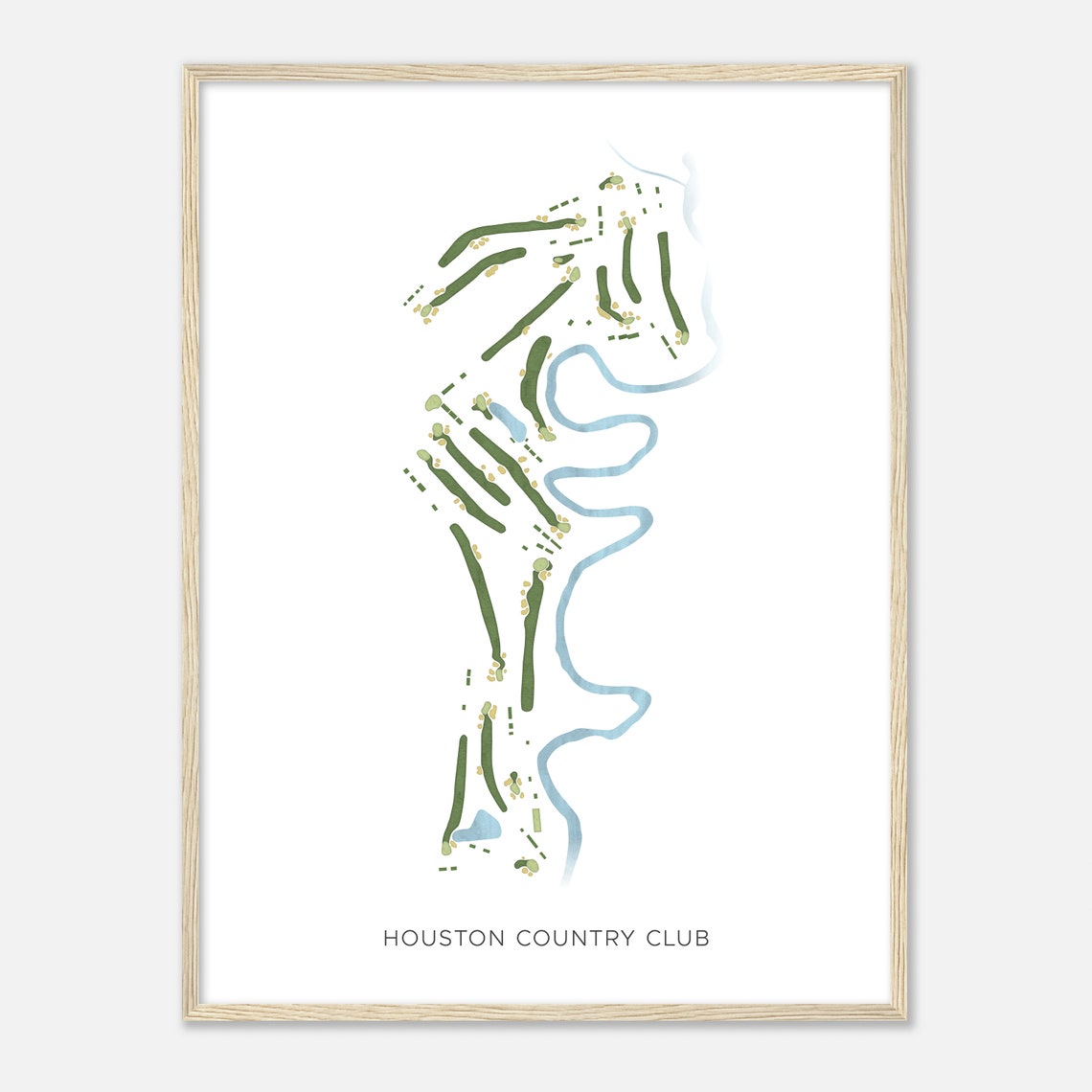 Houston Country Club Texas Modern Watercolor Course Map Poster