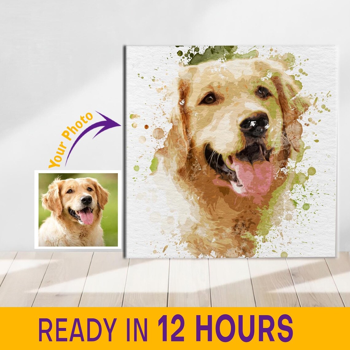 Custom Pet Portrait From Photo, Personalized Pet Art Print