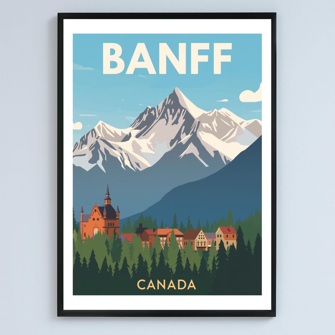 Banff Canada Snowy Mountain Retro Travel Poster Design Artwork