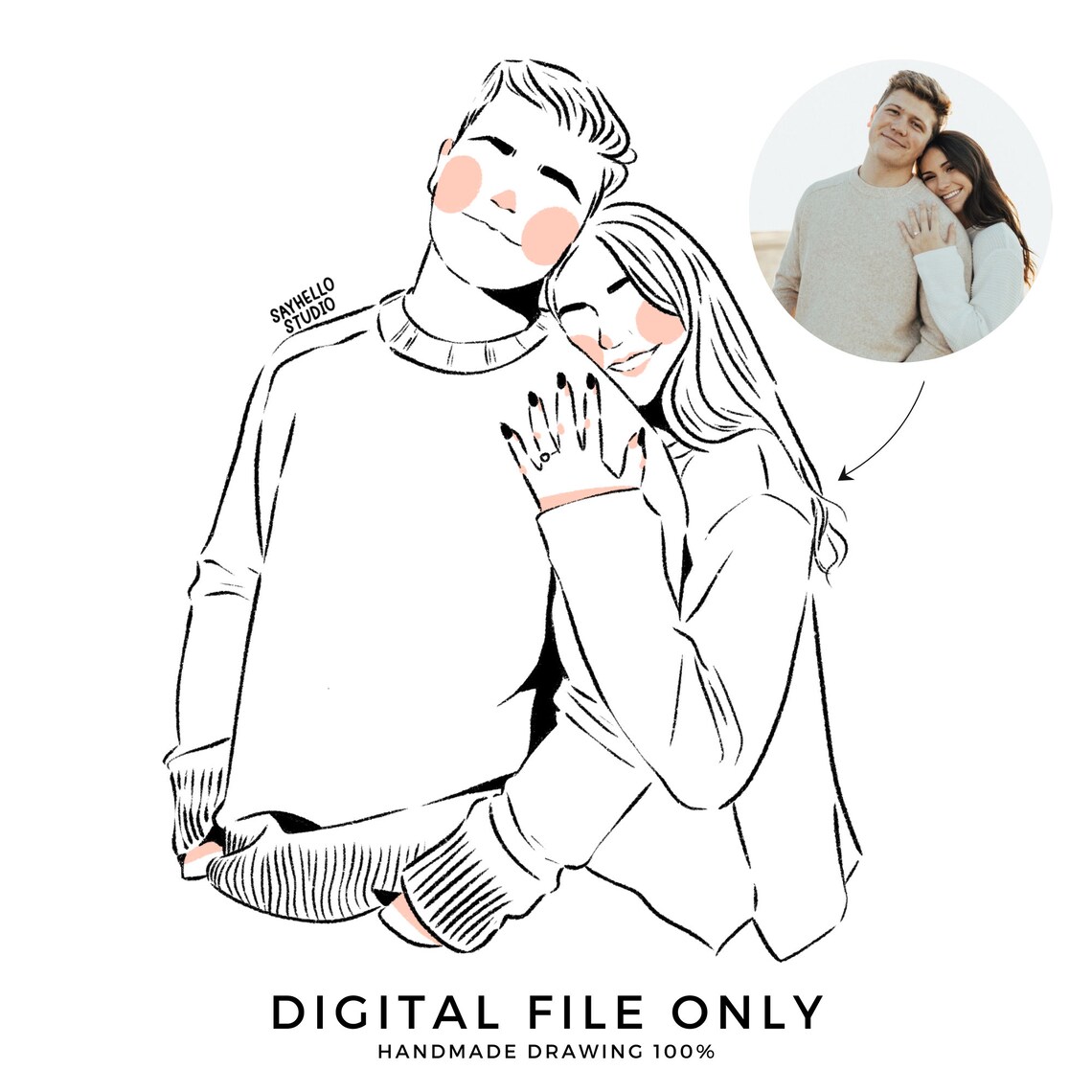 Loving Couple Embrace Ring Detail Minimalist Line Art Wedding Poster - Image 3