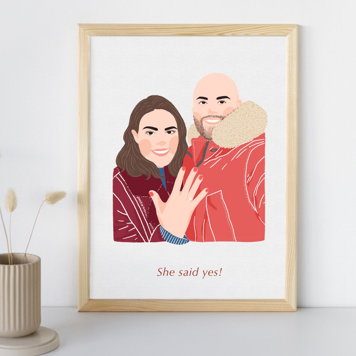She Said Yes Engagement Couple Colorful Custom Portrait Poster