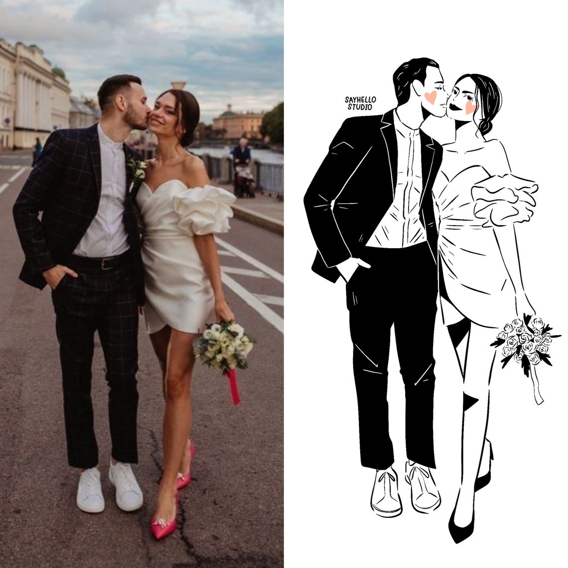 Personalized Wedding Portrait Painting Illustration For Couples Special Personalized Gift Capture The Love In Unique Handmade Drawing - Image 2