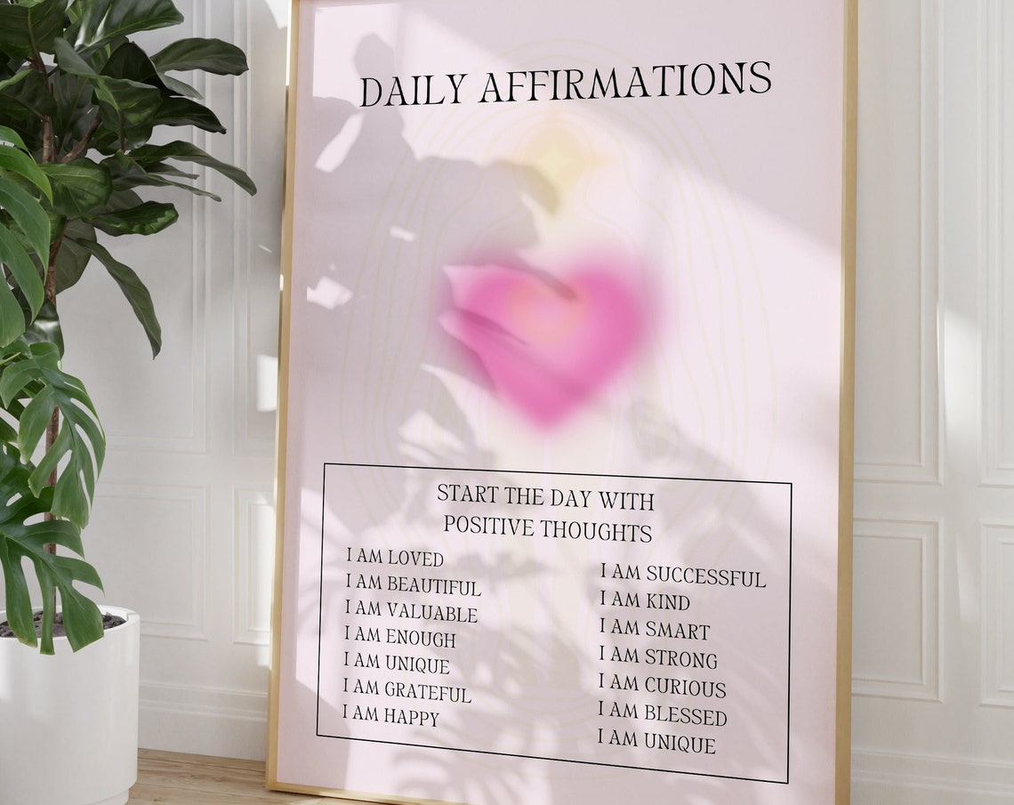 Daily Affirmations Pink Aura Heart Positive Thoughts Wall Art