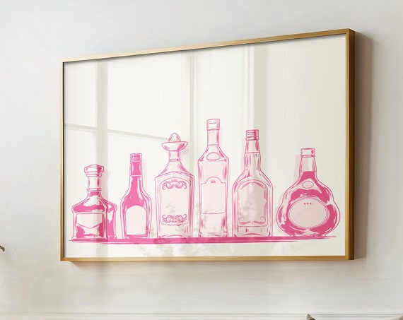 Pink Bar Cart Wall Art Minimalist Prints Modern Art Bohominimalistdecor Bar Art Physical Poster Print Shipped To You
