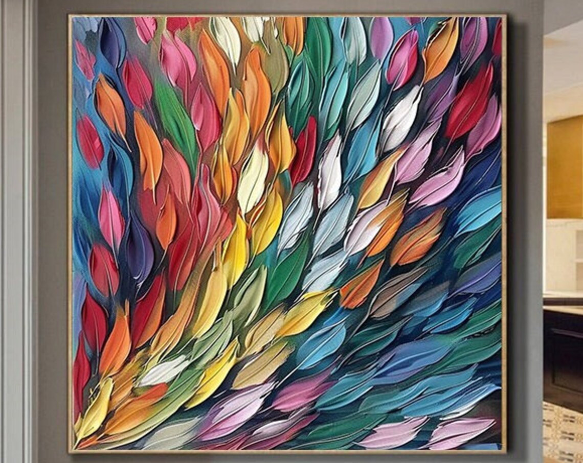 Abstract Feather Oil Painting, Colorful Living Room Art Print