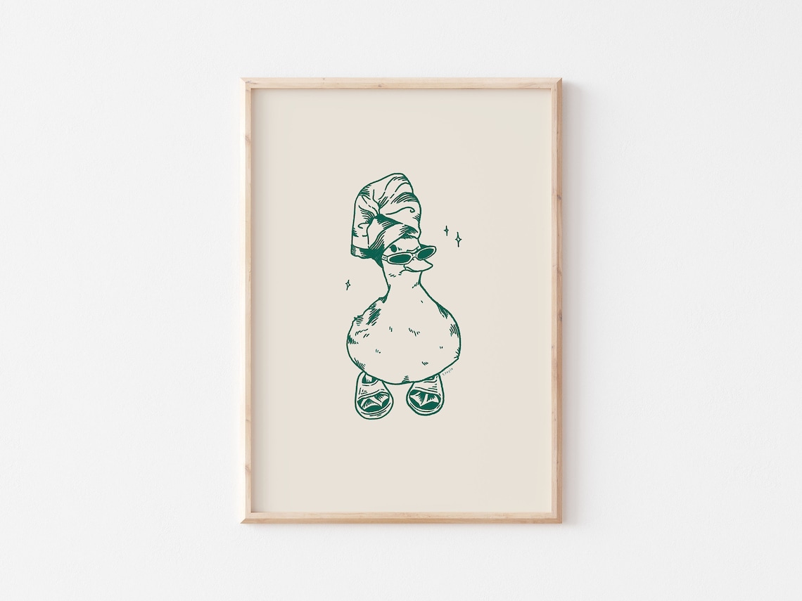 Cool Duck In Slippers Vintage Bathroom Art Print