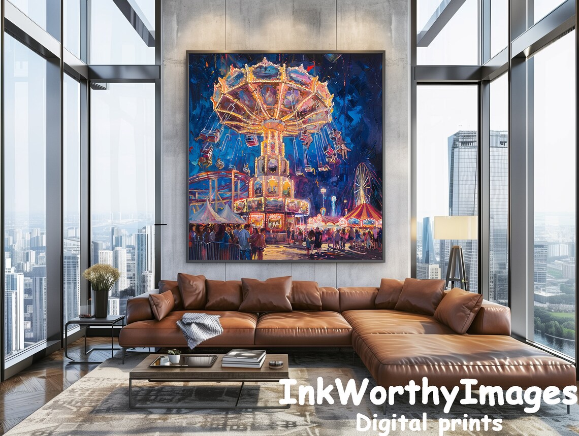Carnival Night Lights Art Print, Festive Fairground Scene - Image 2