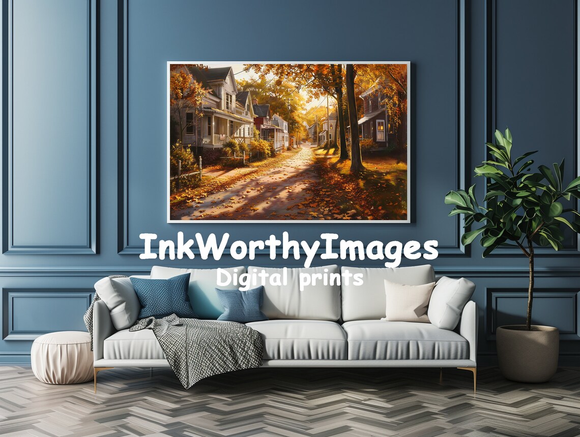 Autumn Street Cozy Neighborhood, Nature Landscape - Image 4
