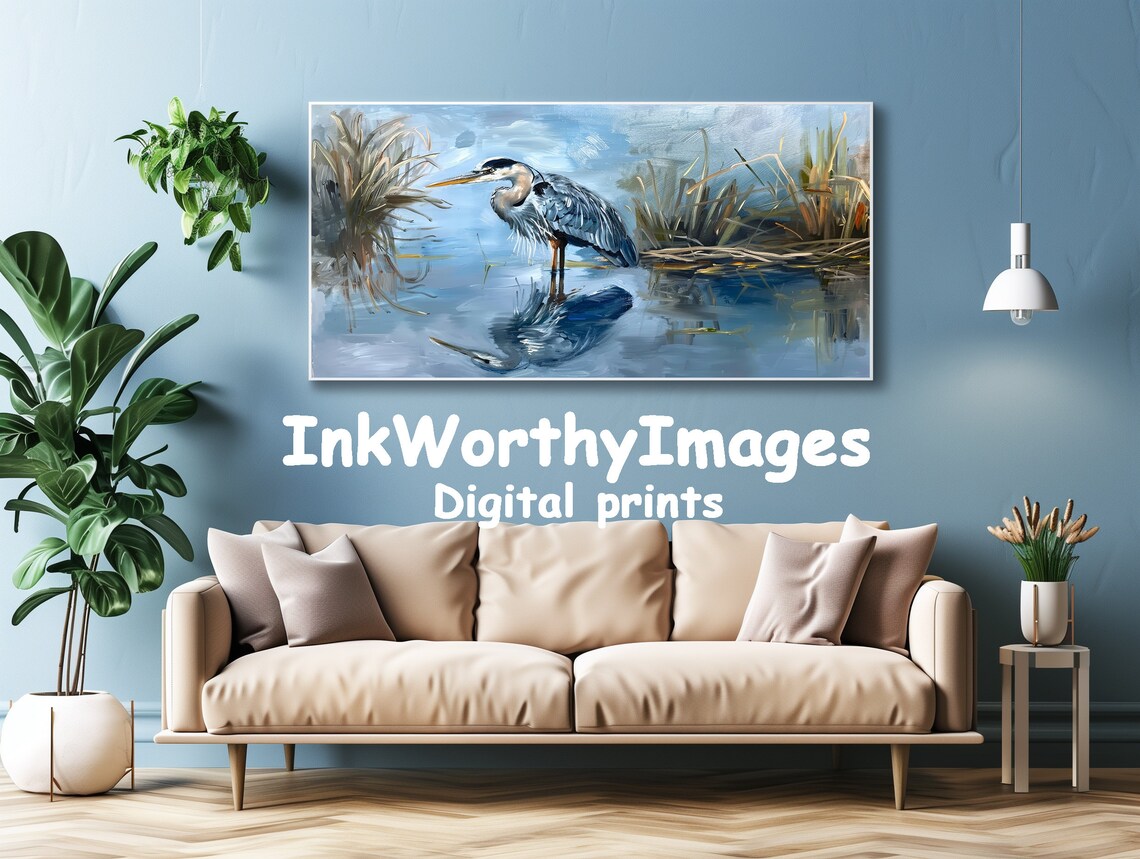 Blue Heron in Marsh, Serene Wetland Landscape - Image 4