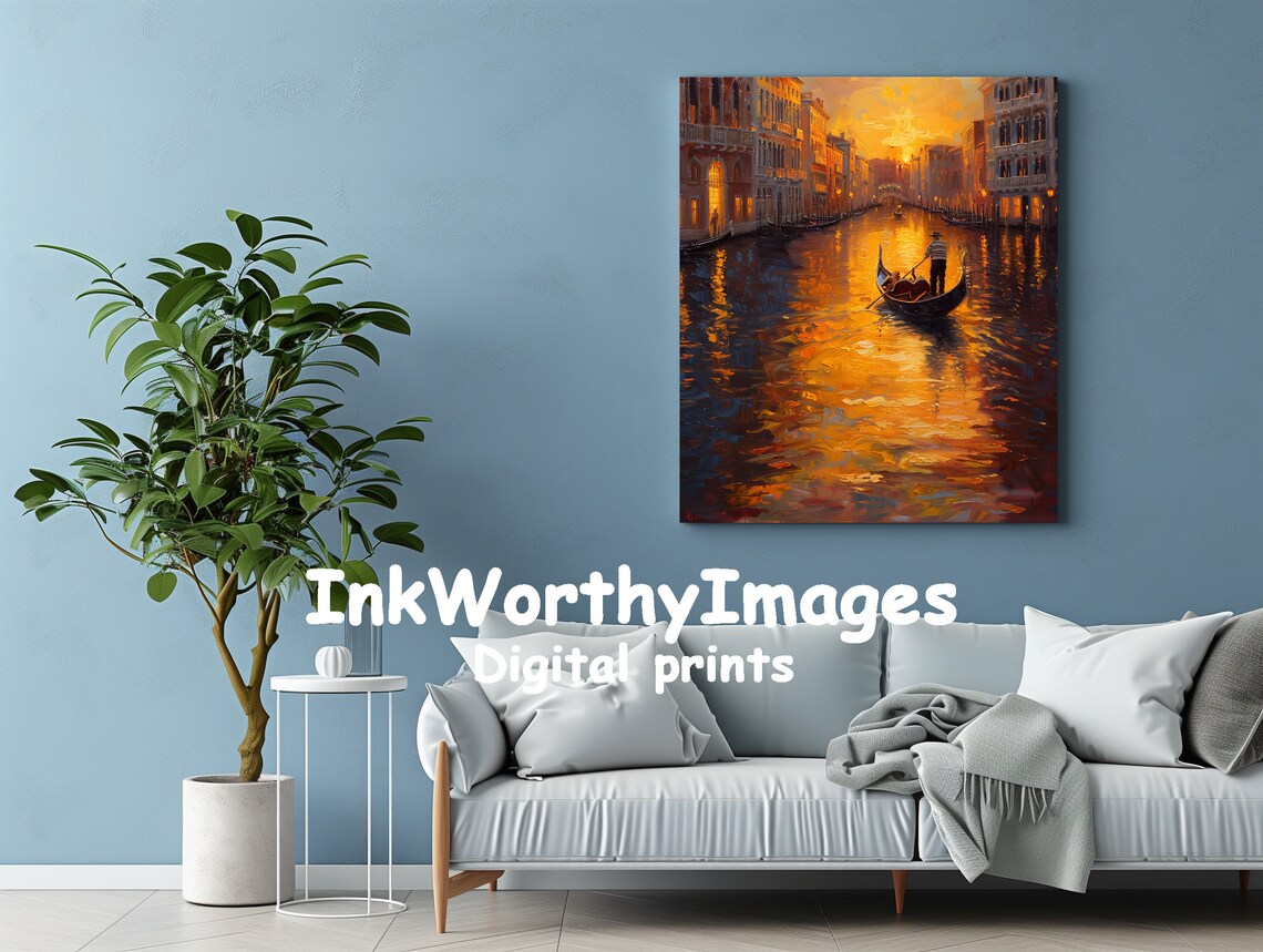 Venetian Sunset Gondola Art Print, Venice Canal - Image 3
