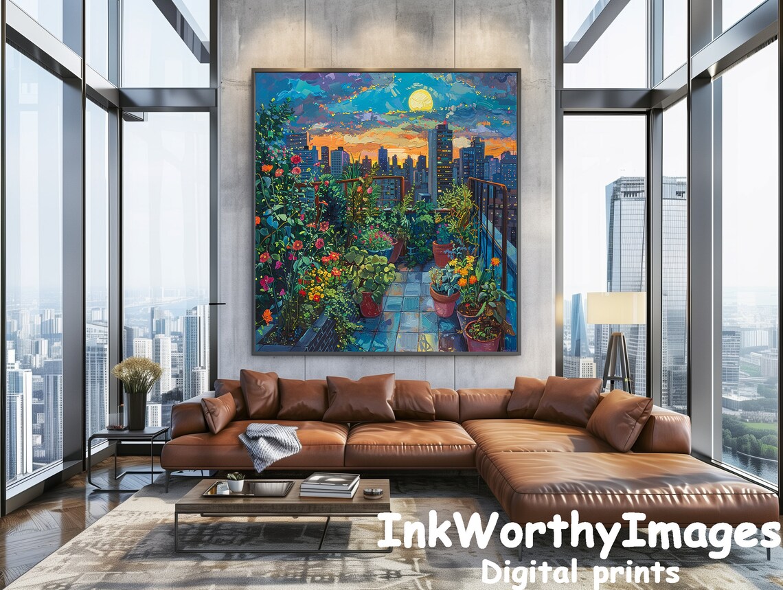 Urban Balcony Garden At Sunset, Lush Cityscape - Image 5