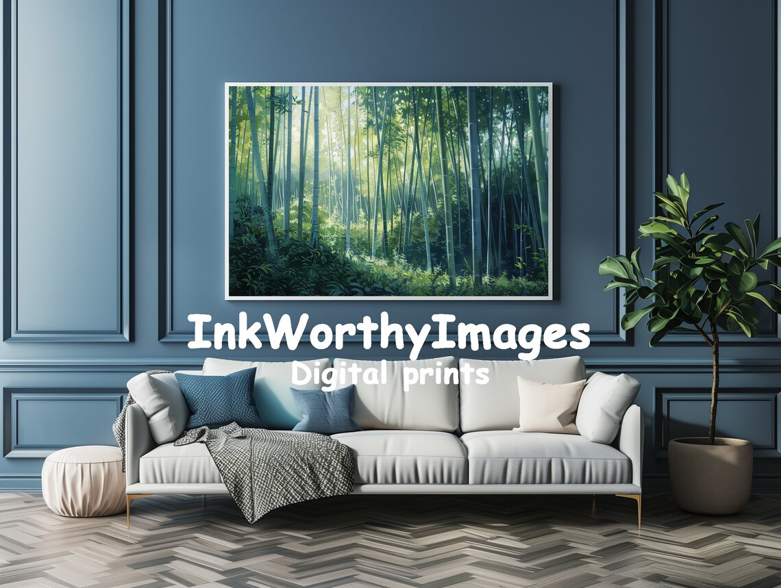 Emerald Bamboo Forest, Serene Impressionist Nature Art Print - Image 4