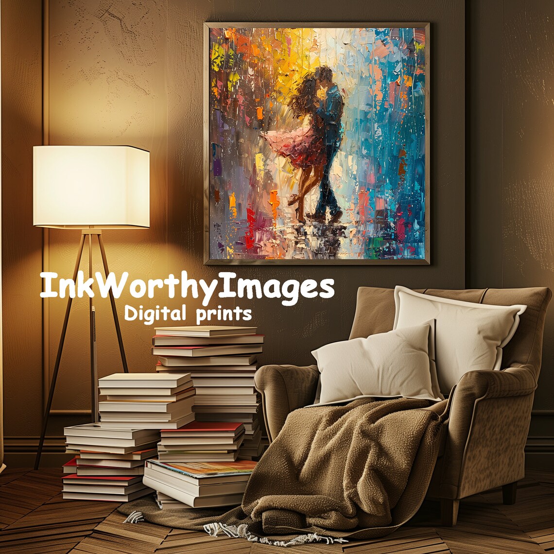 Romantic Couple Dancing In Rain, Abstract Art - Image 6