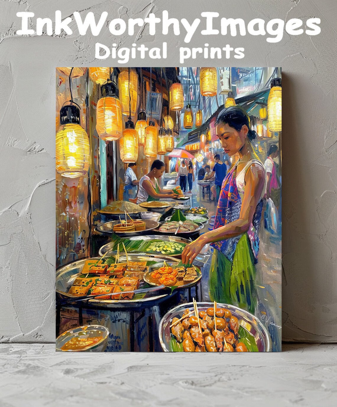 Night Market Food Stall, Urban Lantern Scene
