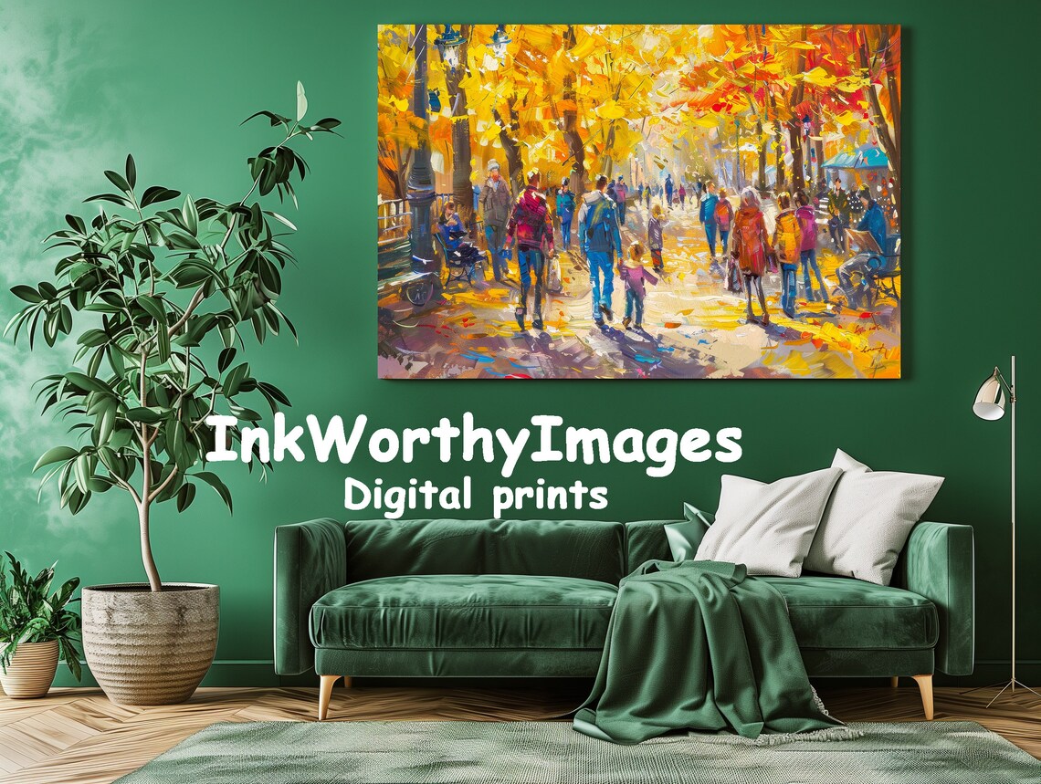 Autumn Park Scene, Colorful Fall Walkway Painting - Image 2