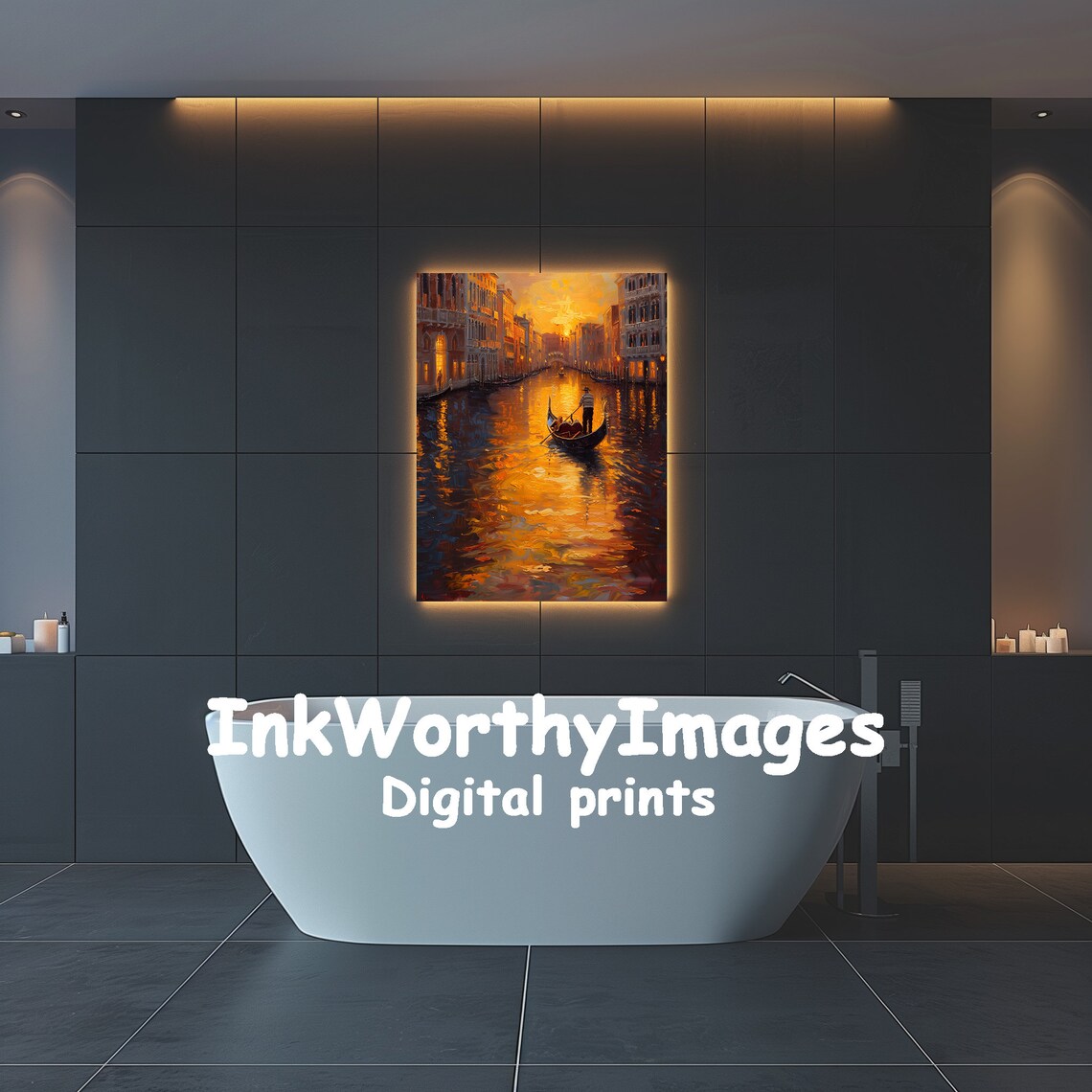 Venetian Sunset Gondola Art Print, Venice Canal - Image 2