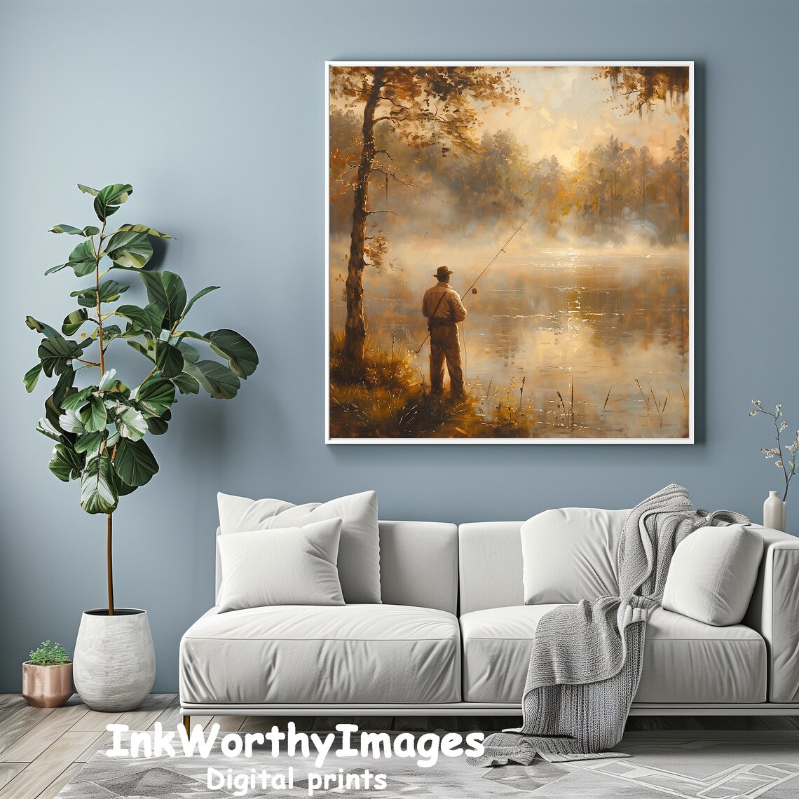 Peaceful Fishing Scene, Serene Lakeside Morning - Image 4