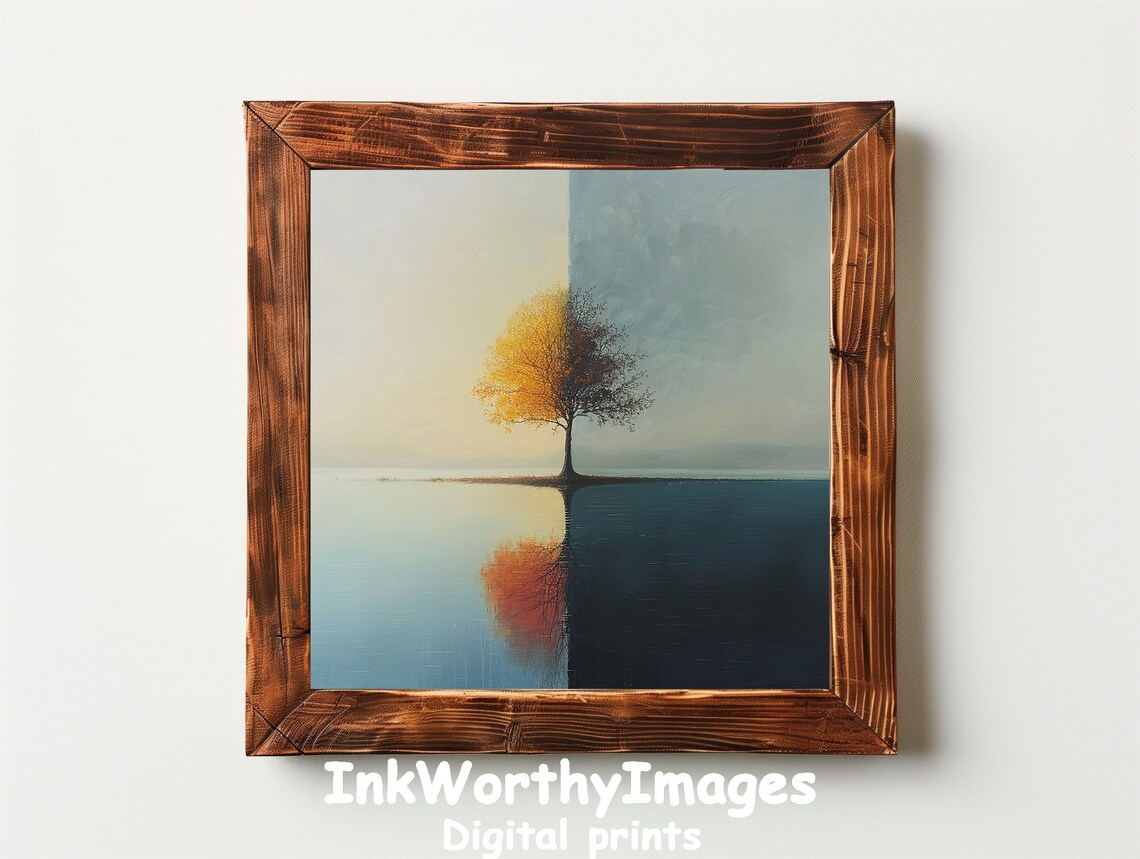 Solitary Tree Reflection, Serene Lake Landscape - Image 4