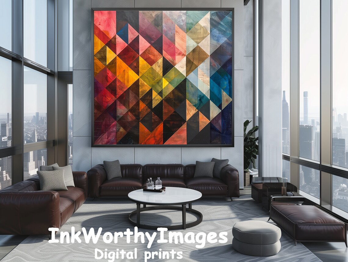 Vibrant Geometric Abstract, Modern Triangle Artwork - Image 2
