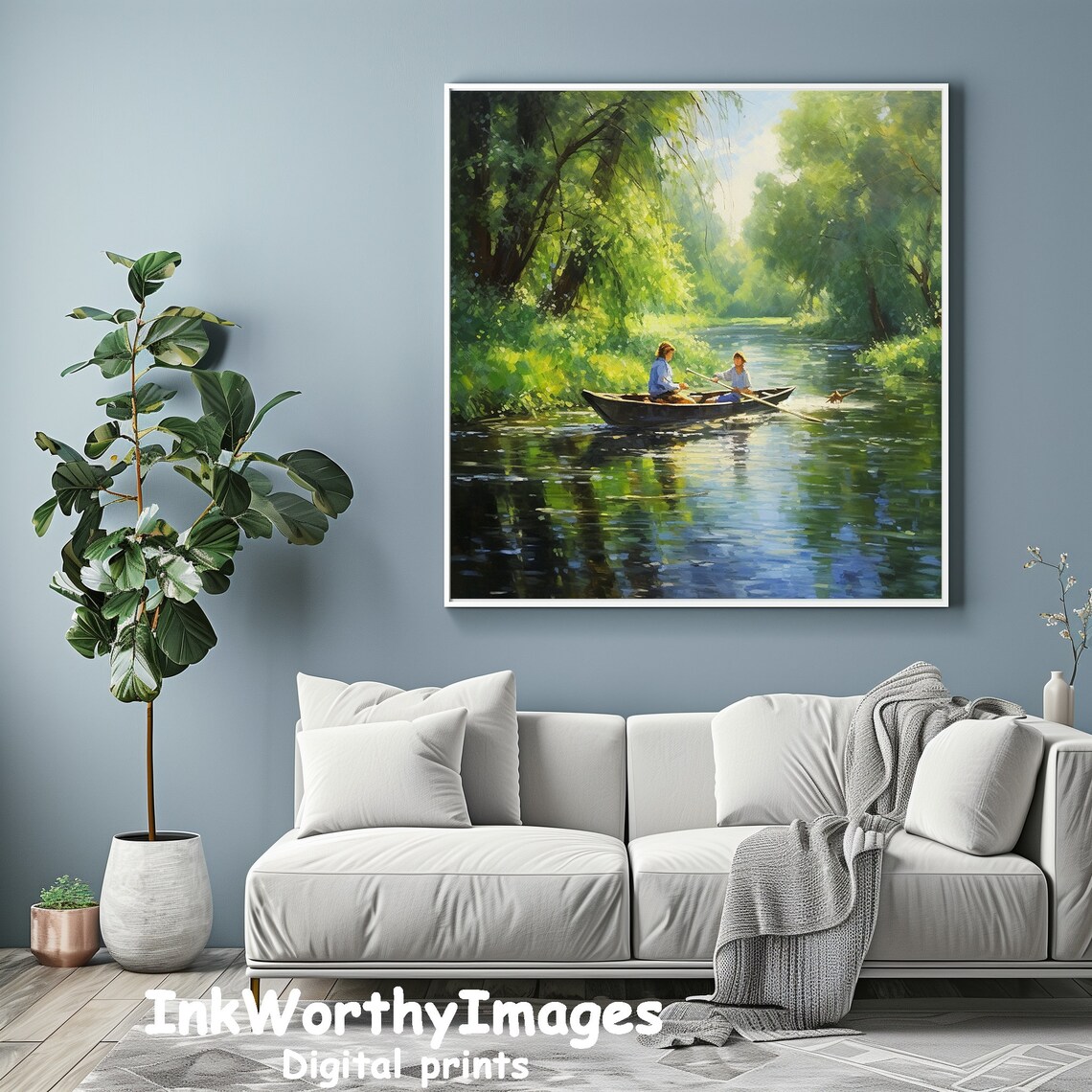 Serene River Boating Scene, Peaceful Landscape - Image 2