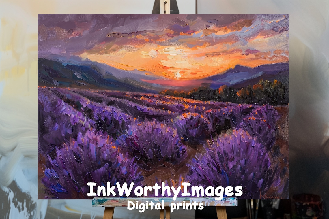 Lavender Fields At Sunset, Impressionist Landscape