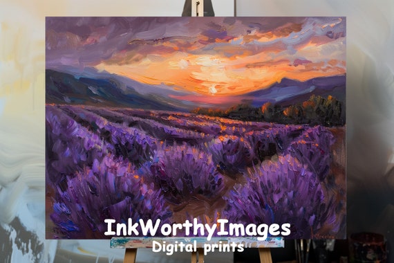 Lavender Fields At Sunset, Impressionist Landscape