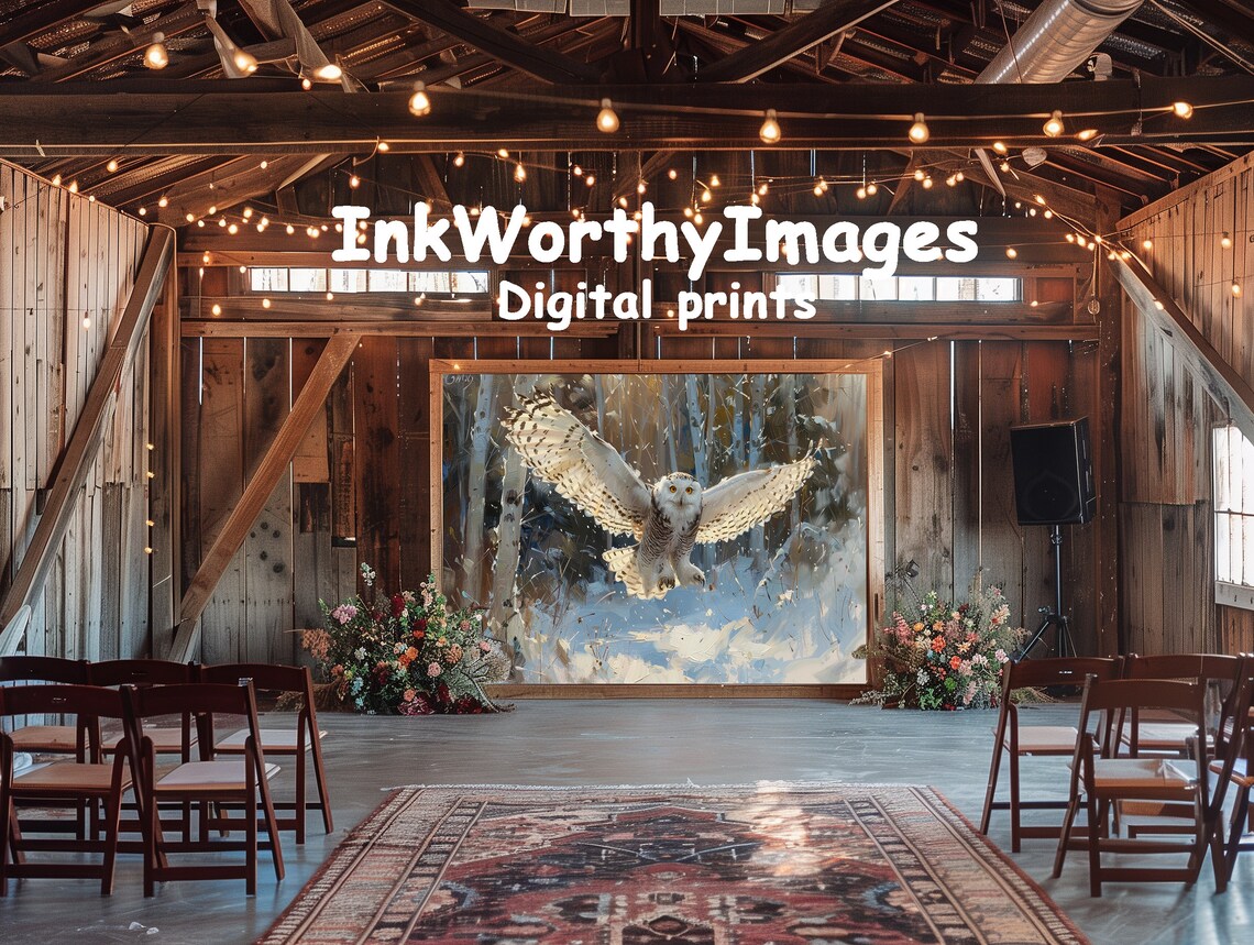 Snowy Owl In Flight, Winter Forest Wildlife Art Print - Image 6