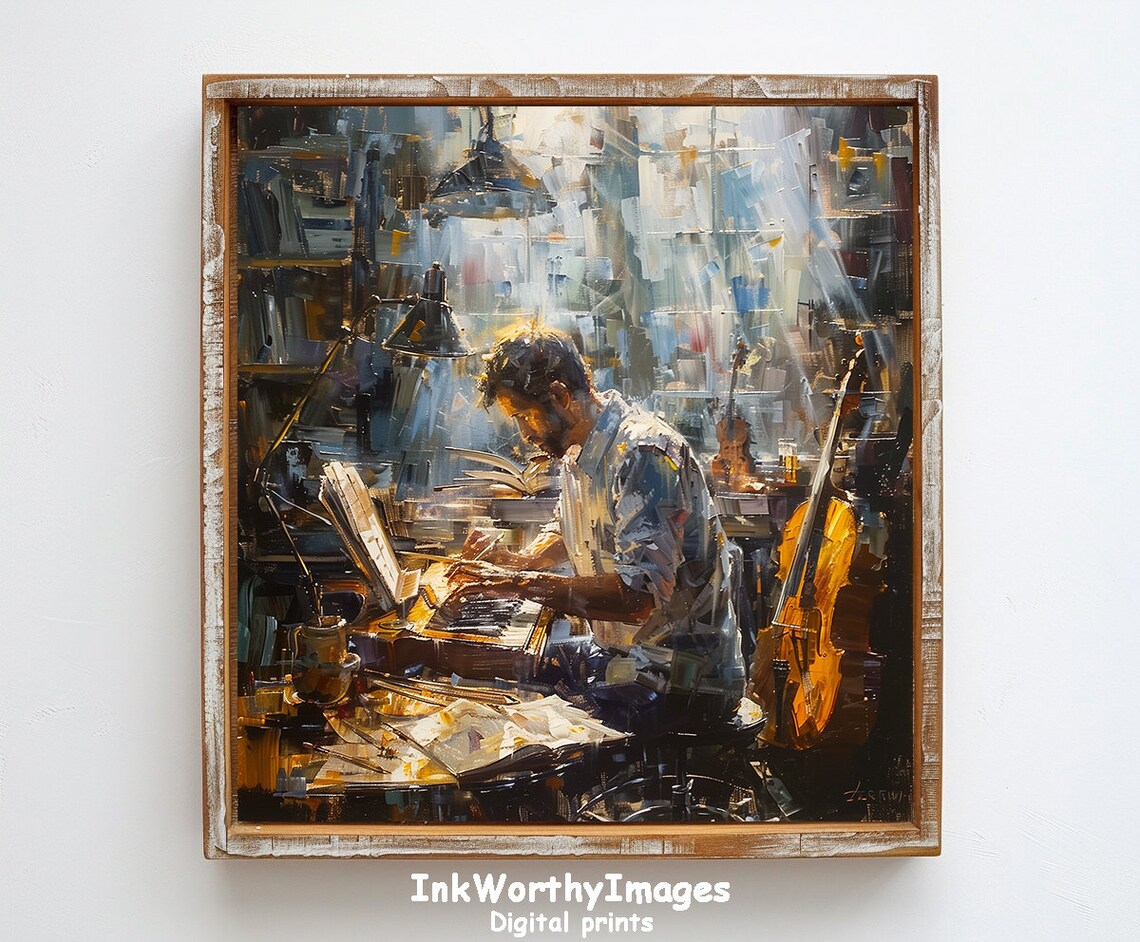 Musician At Work Piano Art, Vintage Musician Scene - Image 2
