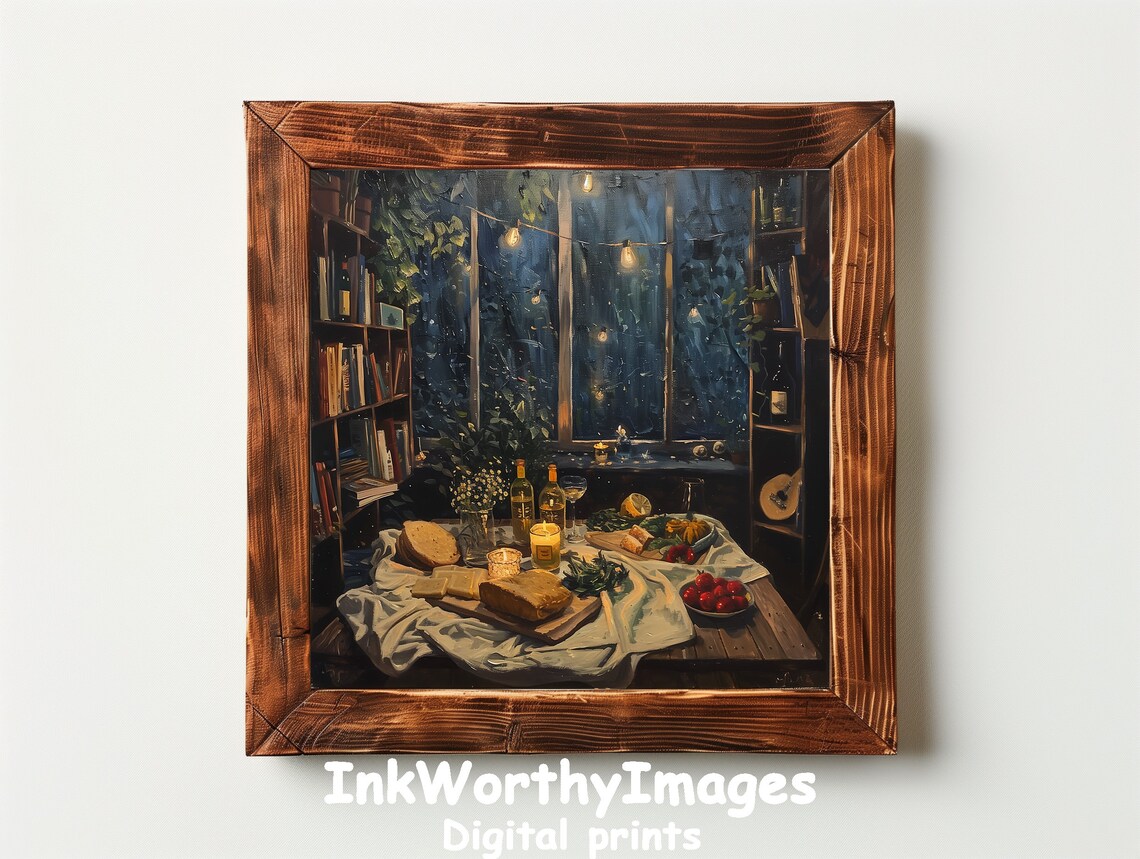 Evening Feast, Cozy Dining Scene Art Print - Image 3