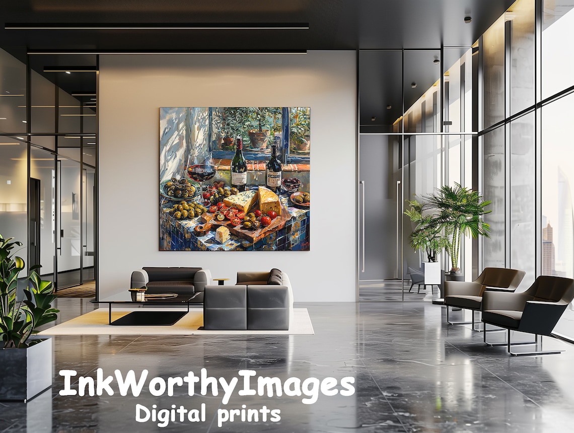 Wine And Cheese, Gourmet Still Life Art Print - Image 3