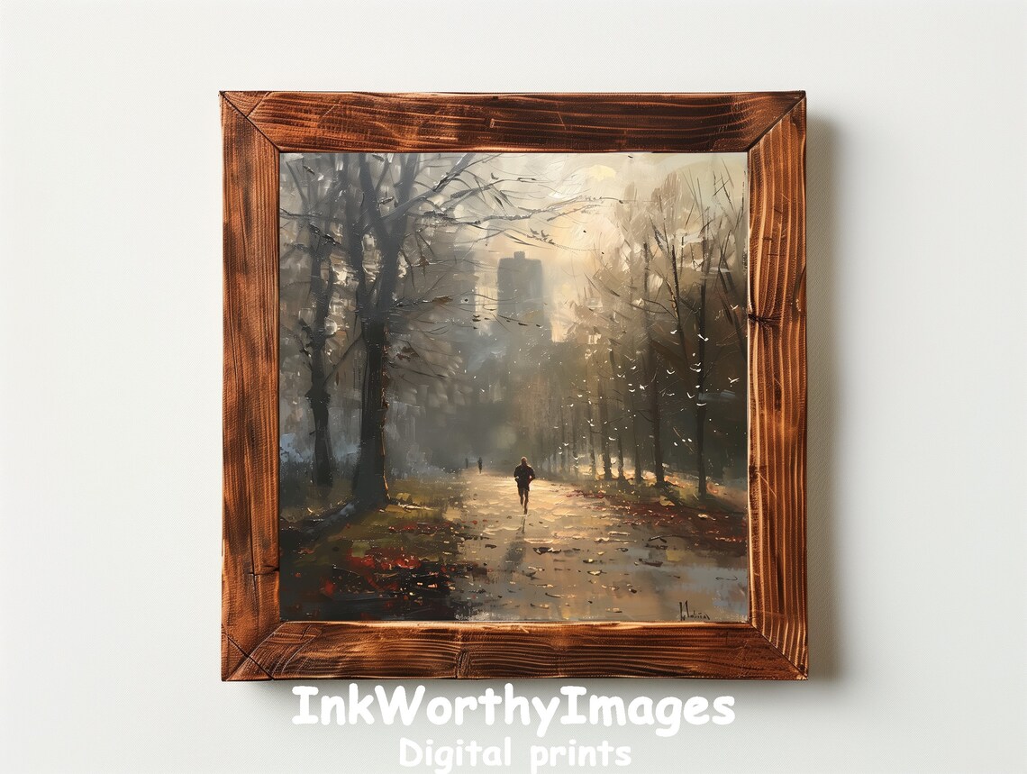 Morning Jog In The Park, Autumn Pathway Art - Image 2