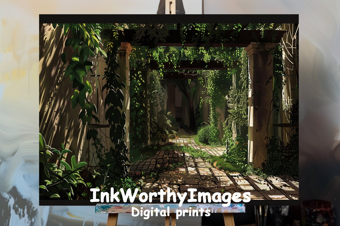 Overgrown Garden Pathway, Enchanted Archway Art Print