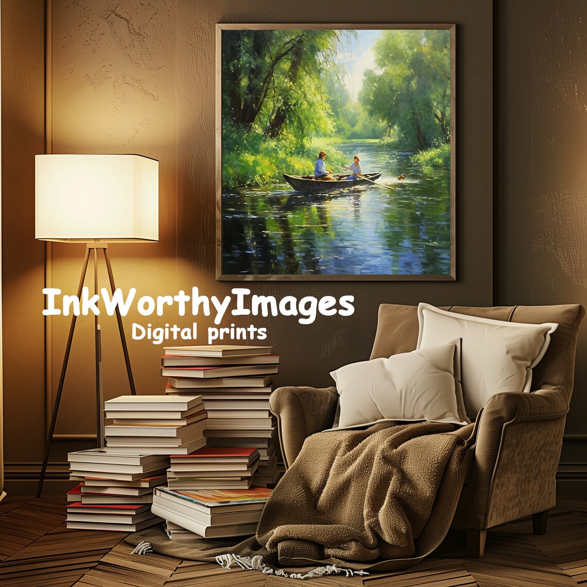 Serene River Boating Scene, Peaceful Landscape - Image 3