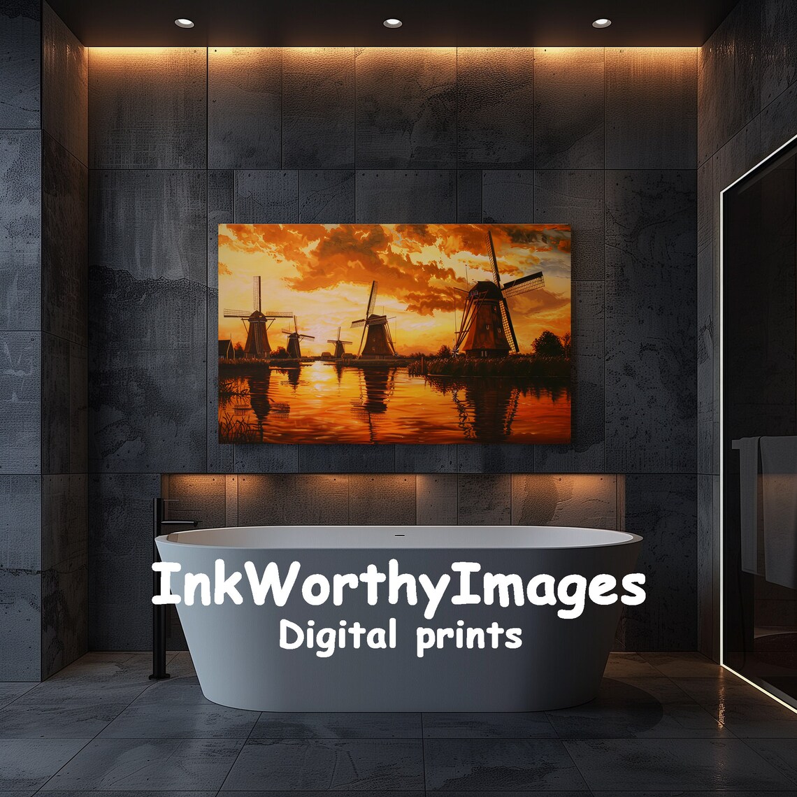 Golden Windmill Sunset, Dutch Windmills Landscape - Image 5