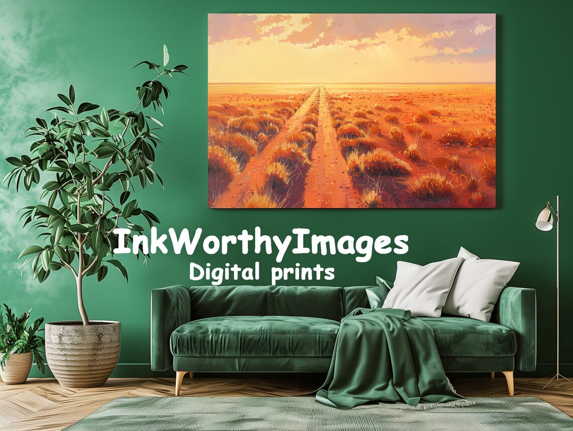 Golden Desert Road Painting, Desert Landscape Decor - Image 2