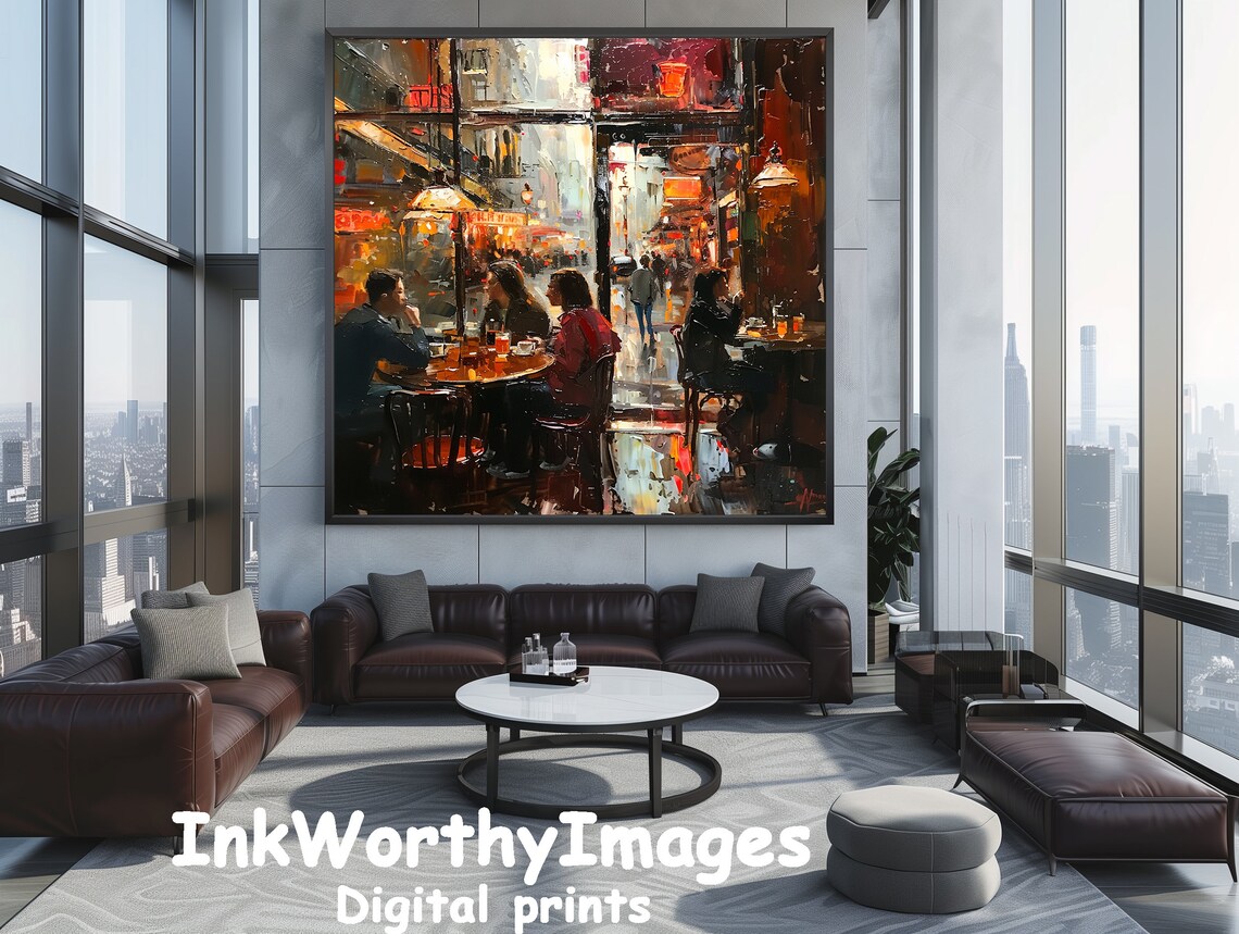 Cozy Urban Parisian Cafe, Warm Evening Street Scene - Image 6