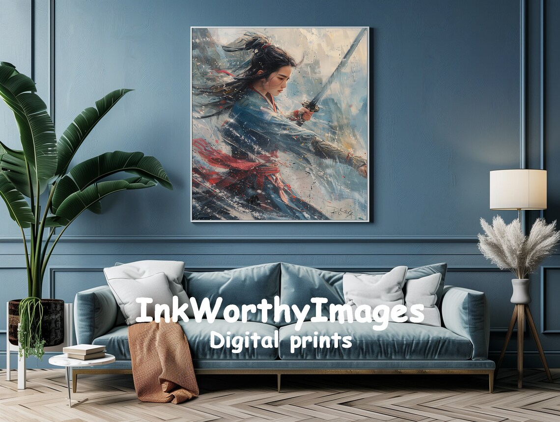 Samurai Warrior Woman Painting, Japanese Warrior - Image 2