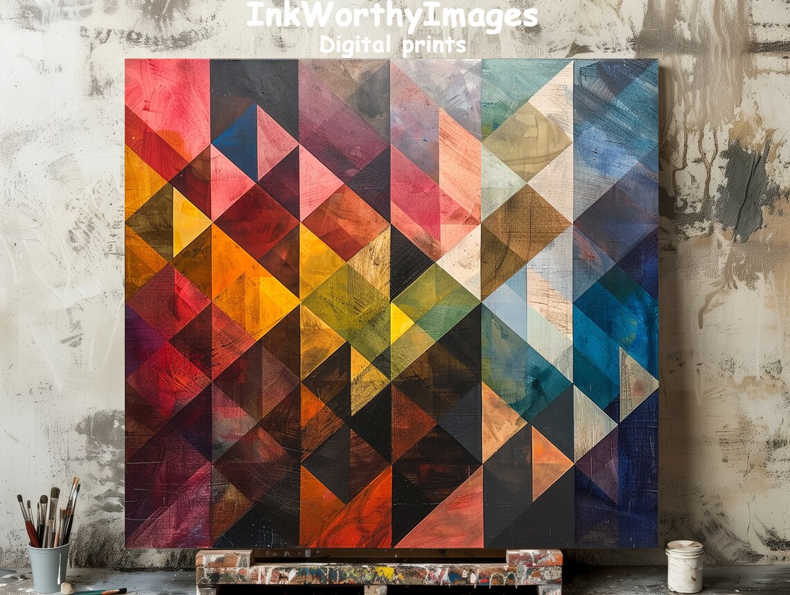 Vibrant Geometric Abstract, Modern Triangle Artwork