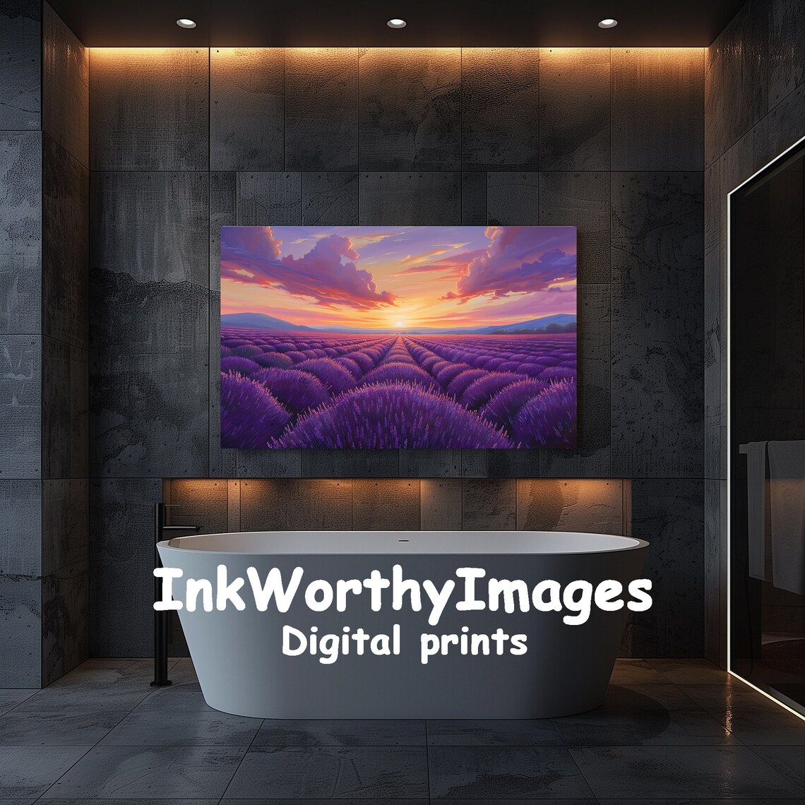 Lavender Fields At Sunset Landscape Painting - Image 5