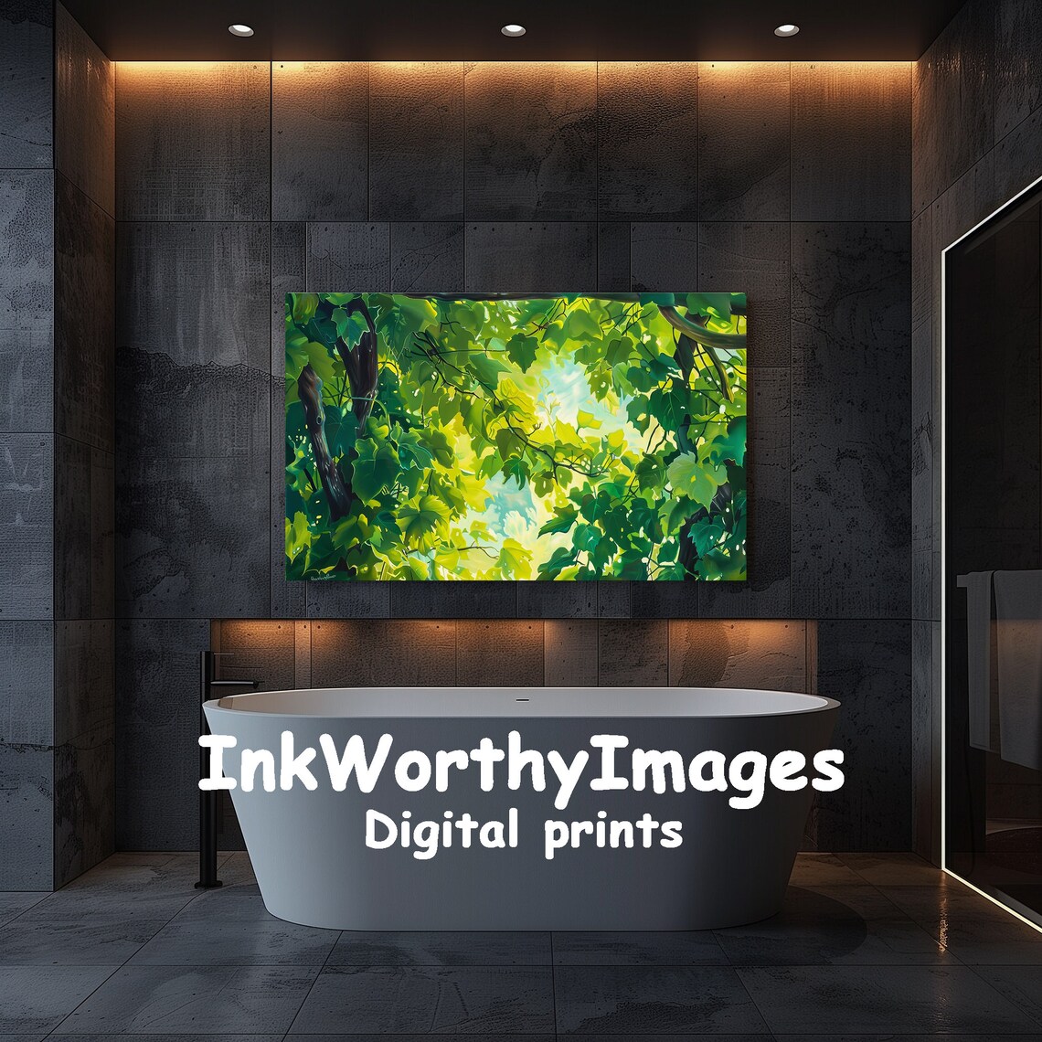 Lush Green Canopy, Sunlit Leaves Forest Decor - Image 5