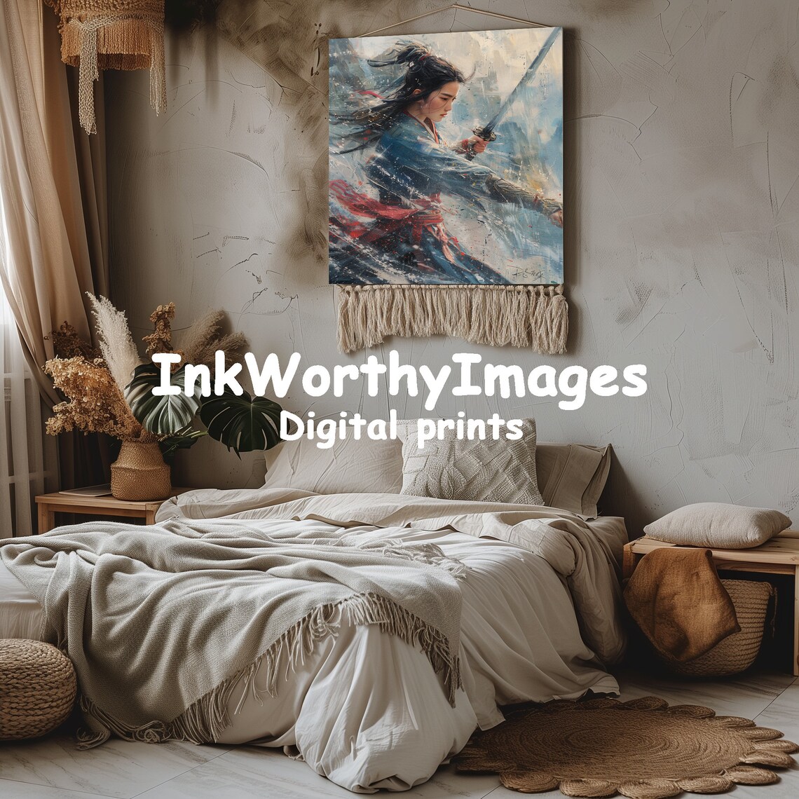 Samurai Warrior Woman Painting, Japanese Warrior - Image 4